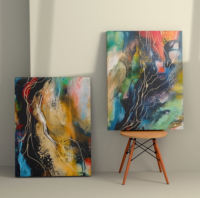 Wallity Conjunto de 2 Lienzos Decorativos Multicolor 70 x 100 cm